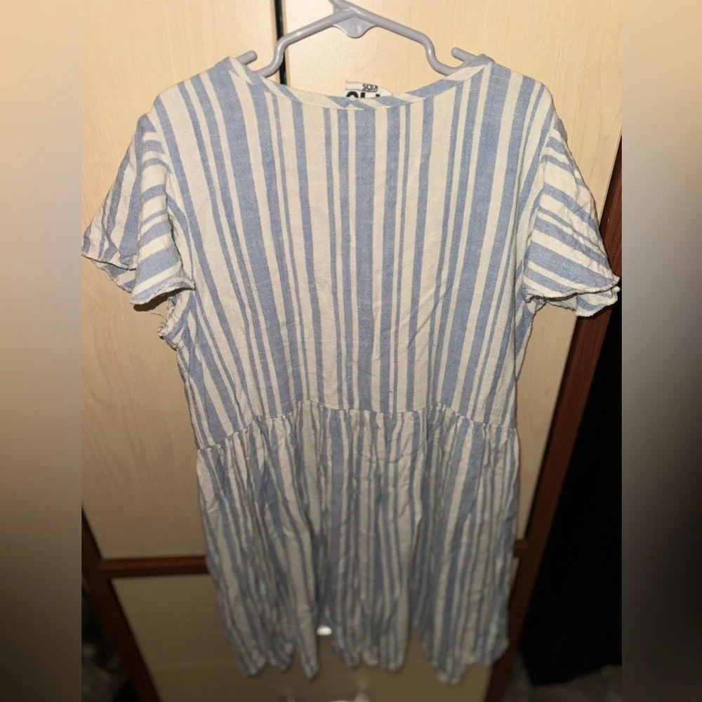 Cotton On Girls Blue White Striped Button Front Dress Size 9-10